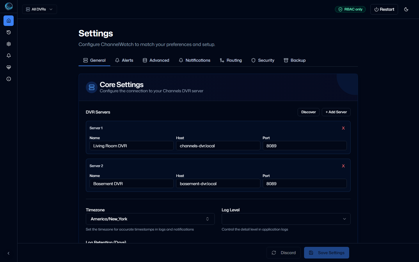 Multi-DVR settings
